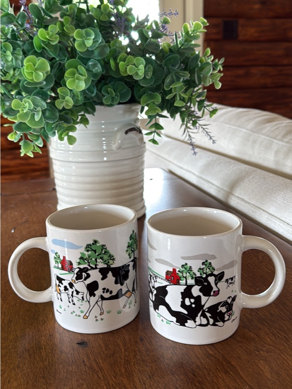 White Cow Farmhouse Ceramic Coffee Mug - Set of 2